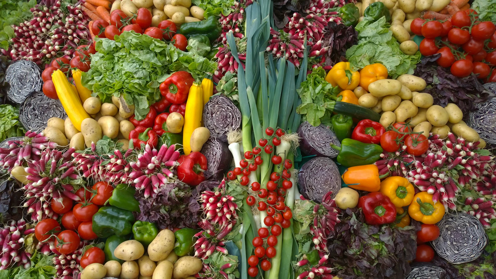 Un raccolto di pomodori, peperoni e ortaggi