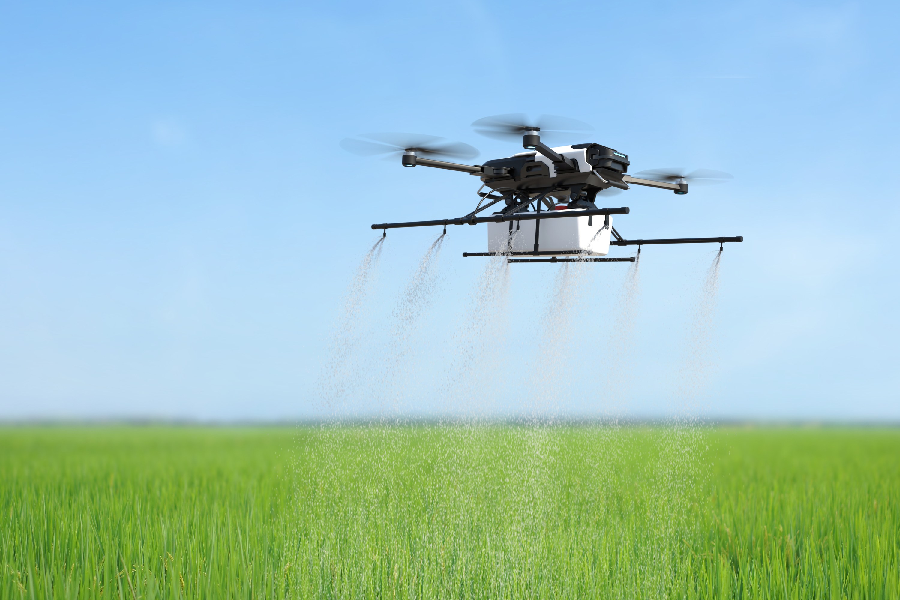 Drone agricolo sopra un campo; foto illustrativa, modello non identificato