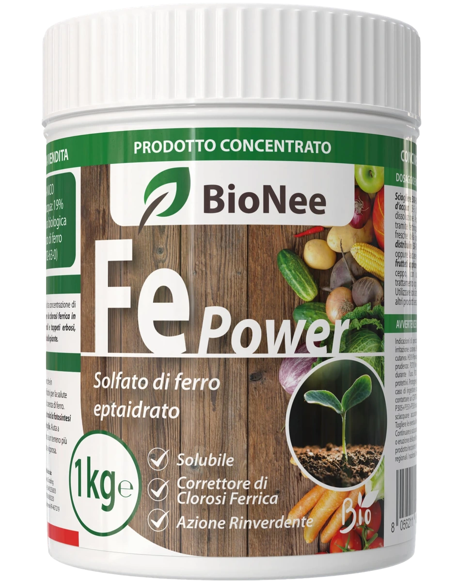 Solfato di Ferro Eptaidrato 1kg – Concime Inorganico 19% Ferro Solubile in Acqua – Rinverdente per Clorosi Ferrica – Uso in Agricoltura Biologica