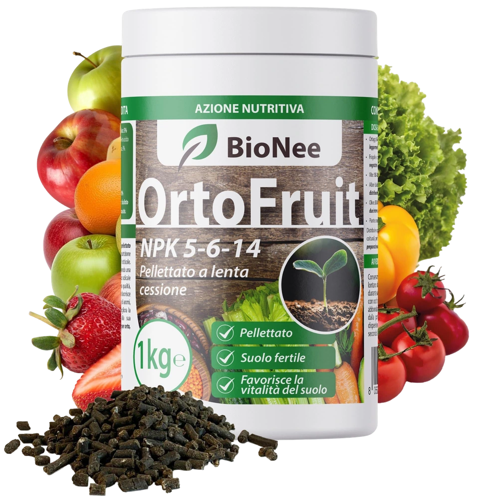 OrtoFruit – Concime Organo-Minerale Pellettato NPK 5-6-14 Biologico | Nutrizione Naturale e Graduale | Per Orto, Frutteto, Vite e Olivo 1 kg