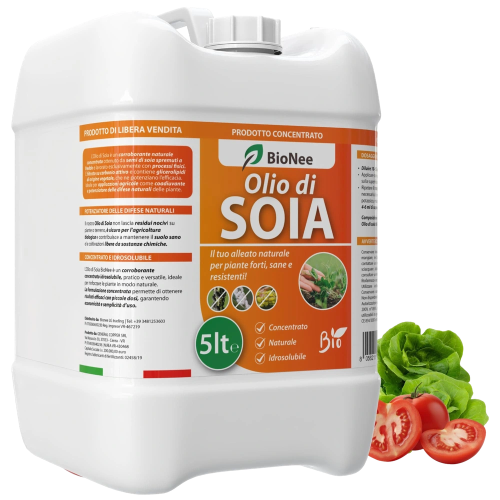 BioNee Olio di Soia Concentrato – Corroborante Naturale Vegetale per Piante Forti e Resistenti | Potenziatore delle Difese Naturali | Concentrato Idrosolubile (5 litri)