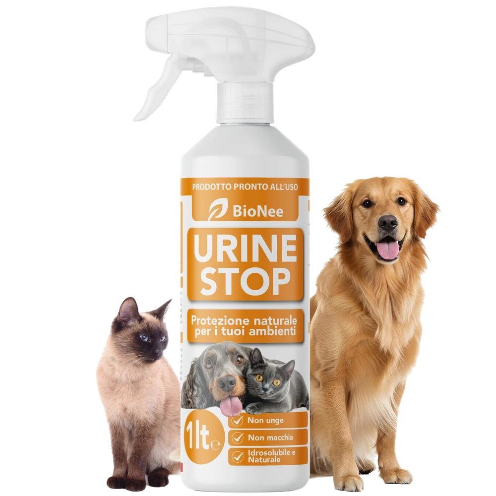 Bionee Urine Stop Spray Naturale per Cani e Gatti – Doppia Azione: Disabituante agli Agrumi + Elimina Odori – Pronto all’Uso, Non Macchia, Sicuro per Ambienti Interni ed Esterni (1 lt)