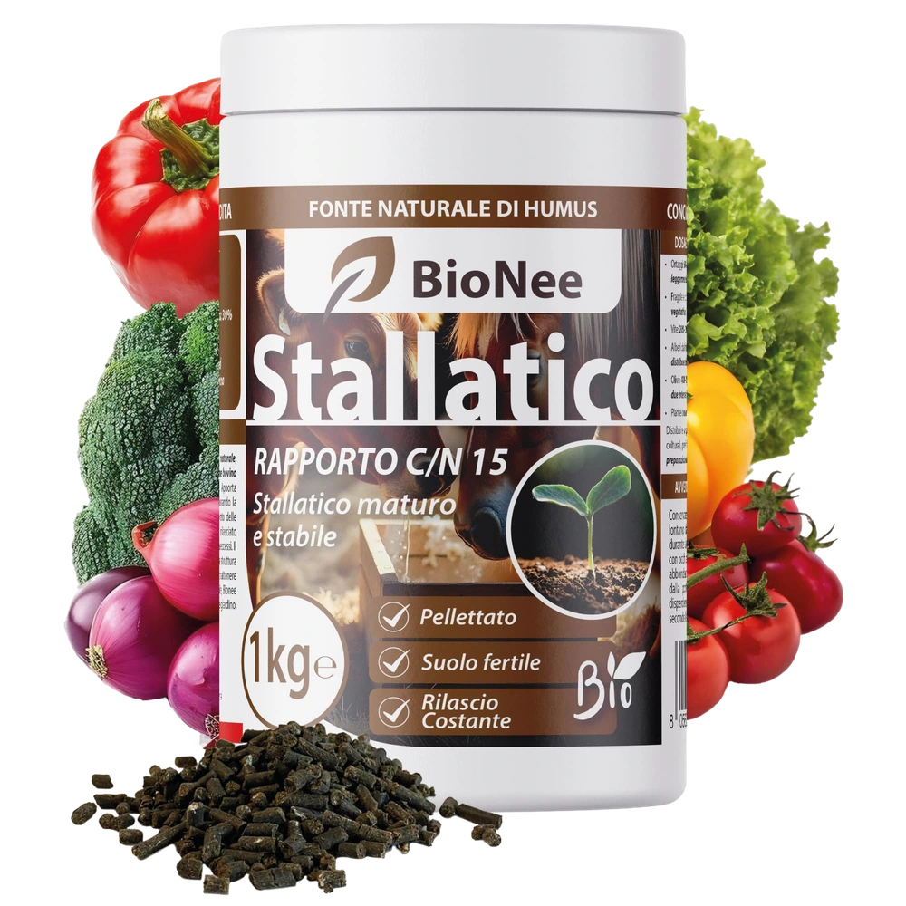 Bionee Stallatico 1 Kg – Concime Organico Naturale Pellettato | Fonte di Humus e Carbonio Organico | Consentito in Agricoltura Biologica | Per Orto, Frutteto e Giardino