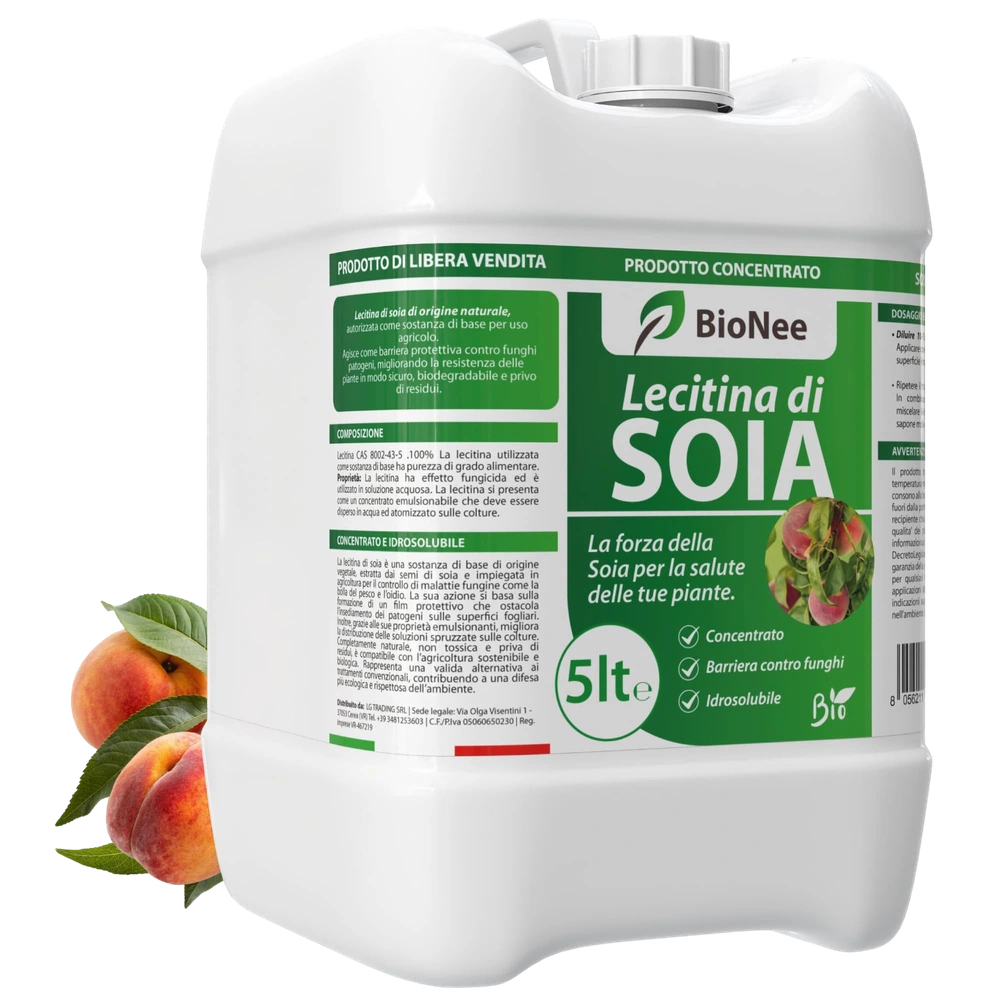 Lecitina di Soia – Sostanza di Base Naturale | Concentrato Idrosolubile per Uso Agricolo | Barriera Protettiva contro Funghi | Per Piante da Frutto, Ortive e Ornamentali (5 litri)