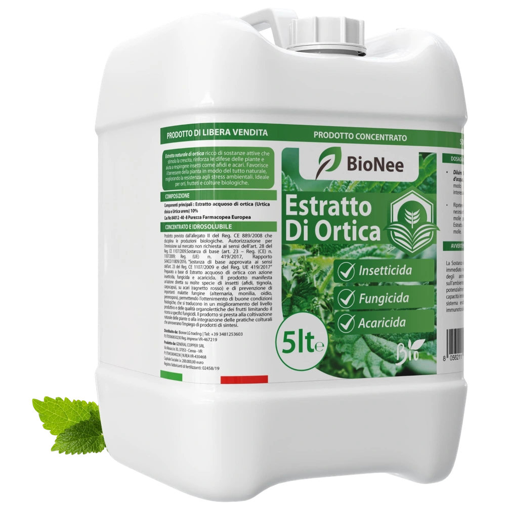 Estratto di Ortica Concentrato 5L – Insetticida Naturale, Fungicida e Acaricida – Uso Biologico – Idrosolubile, per Orto, Frutteto e Piante da Giardino (5 litri)