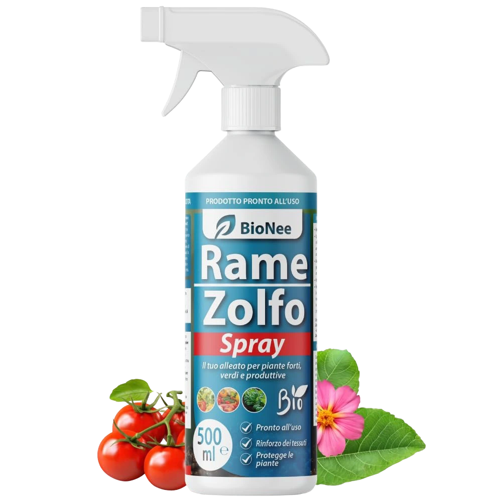 Rame Zolfo Spray 500 ml – Trattamento naturale pronto all’uso per piante ornamentali, da frutto, orto e giardino – Con rame, zolfo, caolino e microelementi