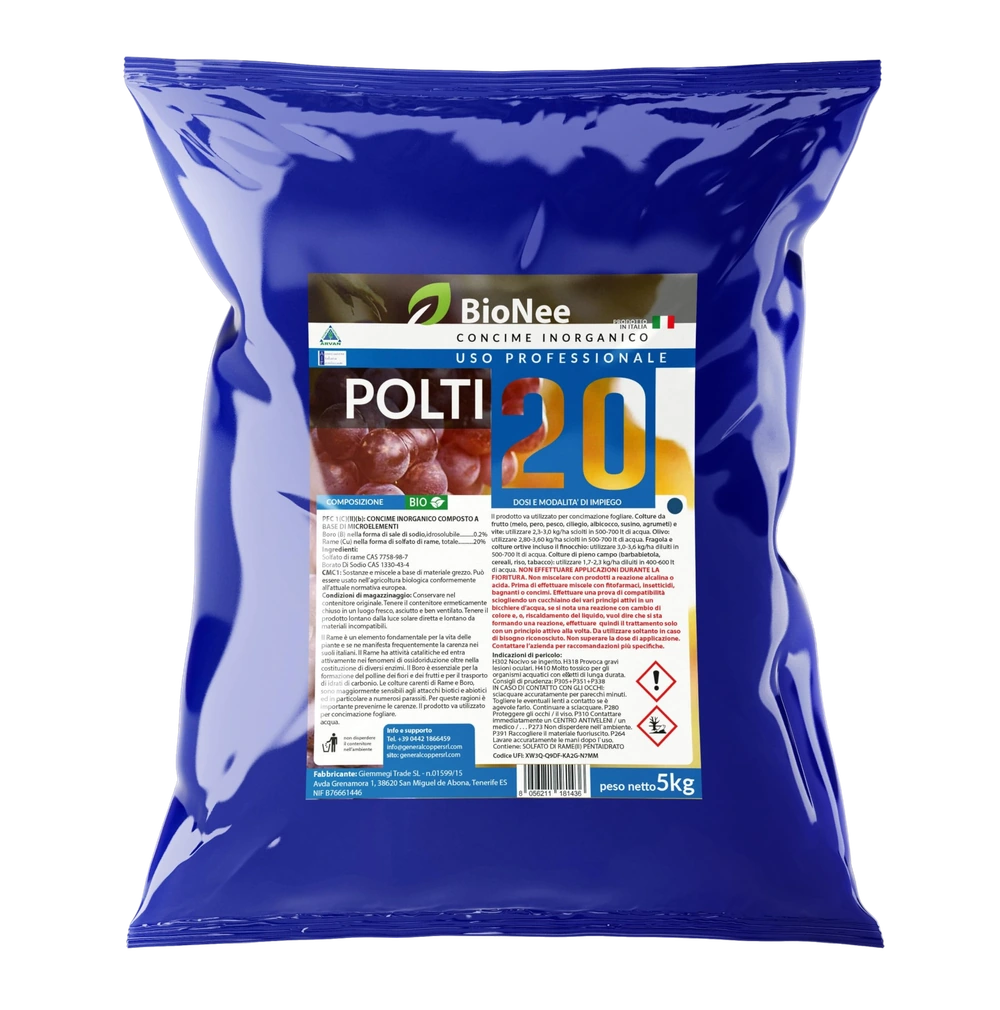 Poltiglia Bordolese Rameica - POLTI 20 | Concime Inorganico a Base di Solfato di Rame | Supporto Nutrizionale per Piante e Colture (5 kg)