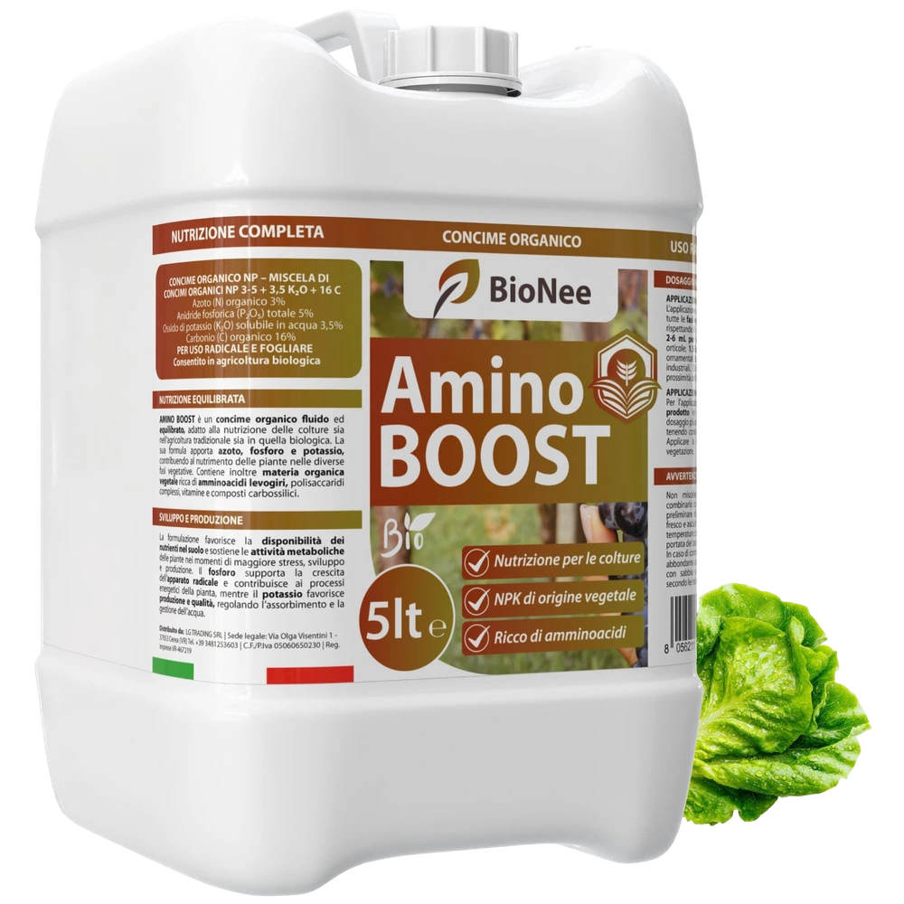 Amino BOOST, Concime Organico NPK per Colture Biologiche, Concime Biologico per uso fogliare e radicale (5 litri)