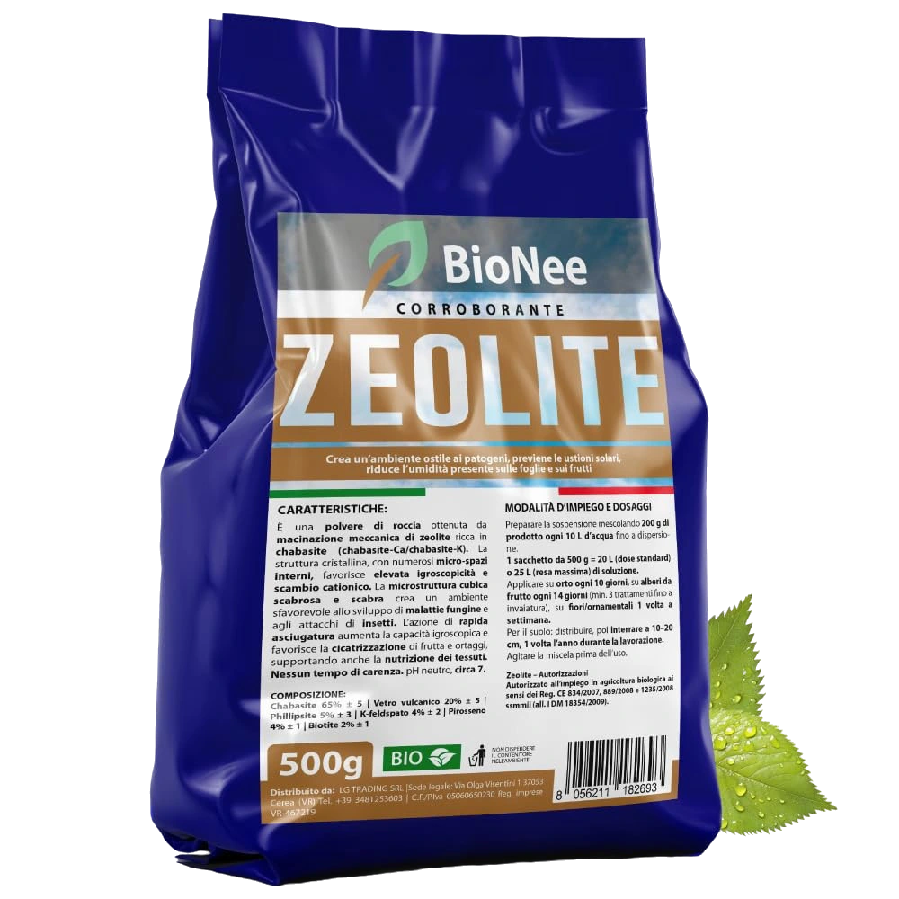 Zeolite BioNee 500 g – Polvere di Roccia Naturale Corroborante per Piante | Azione Igroscopica Anti-Umidità su Foglie e Frutti | Protegge da Stress Solare | Consentita in Agricoltura Biologica