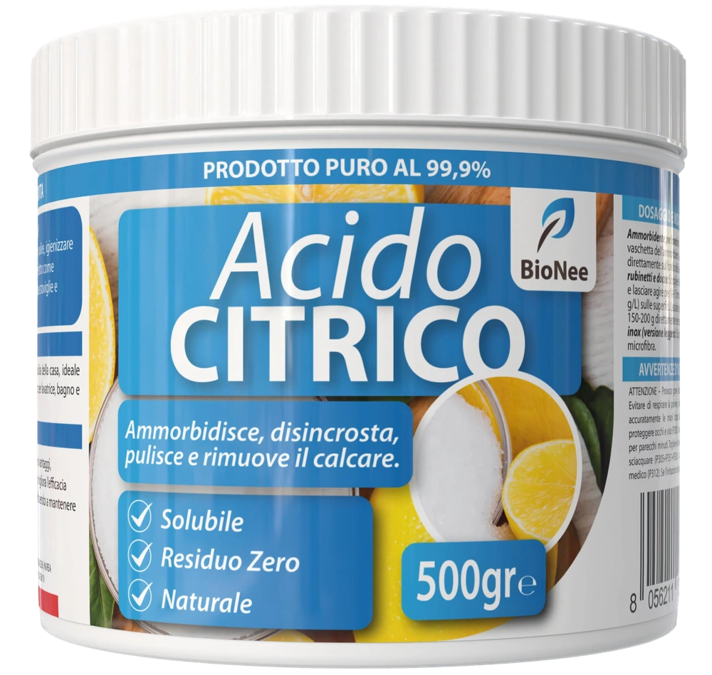 Acido Citrico Puro | Naturale, Solubile, Residuo Zero | Ammorbidente Lavatrice, Anticalcare Lavastoviglie, Disincrostante Ecologico (500 gr)