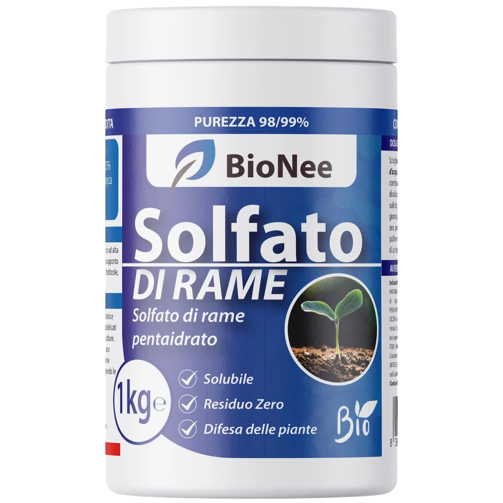 Solfato di Rame | Concime Inorganico Puro 98/99% | Rame Solubile 25% | Uso Agricolo e Biologico | Residuo Zero | Rame Pentaidrato per Orto e Giardino 1 kg