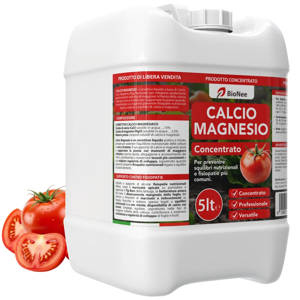 BioNee Calcio Magnesio – Correttivo Liquido Calcio/Magnesio Concentrato per Squilibri Nutrizionali, Supporto Fisiopatie (Marciume Apicale, Tip Burn) (5 litri)