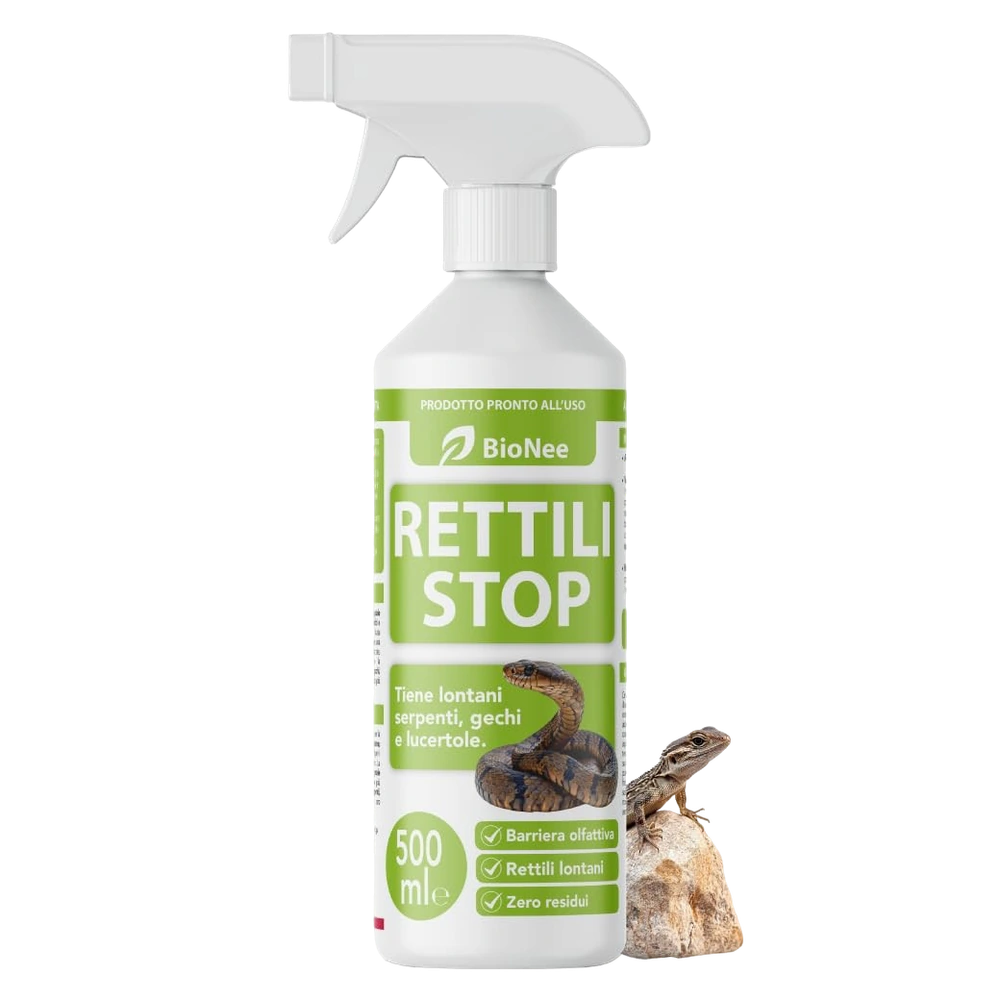 Bionee Rettili Stop 500 ml – Spray disabituante per rettili (Serpenti, gechi, lucertole), per Interni ed Esterni