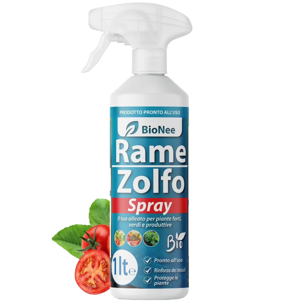 Rame Zolfo Spray – Trattamento naturale pronto all’uso per piante ornamentali, da frutto, orto e giardino – Con rame, zolfo, caolino e microelementi (1 lt)
